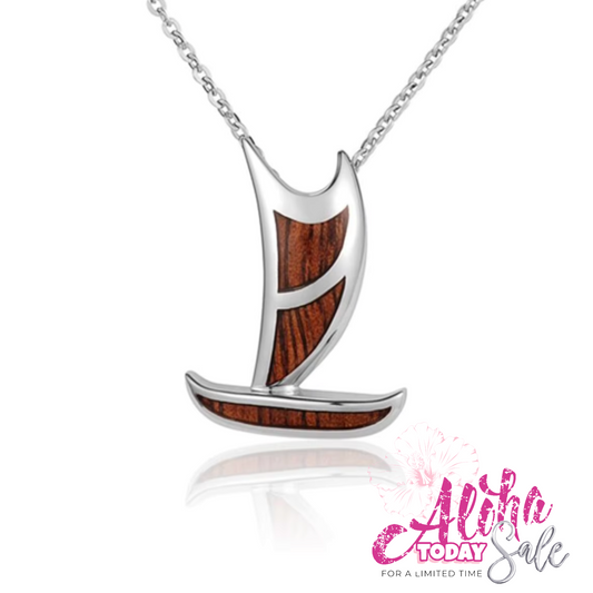 Koa Wood Polynesian Voyaging Canoe Pendant in 925 Sterling Silver